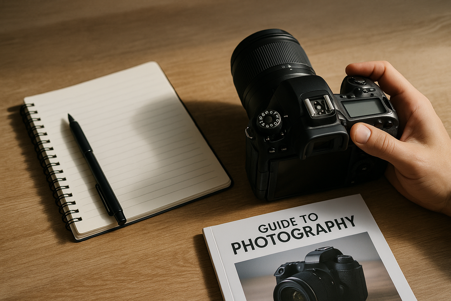 Beginner photography setup with camera and lens